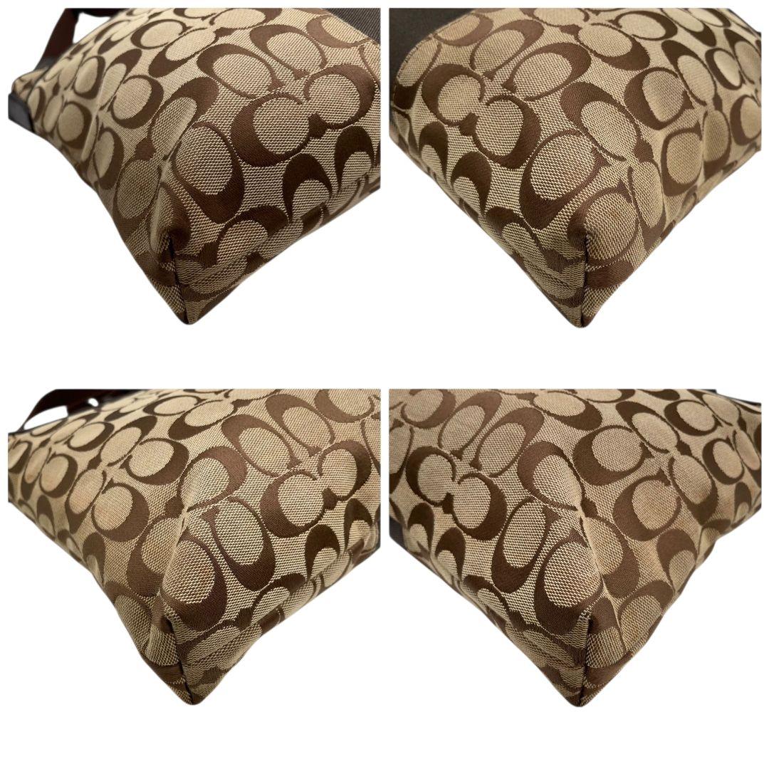 コーチ　ショルダーバッグ　茶　シグネチャー　斜め掛け可　A4収納　T7　COACH　キャンバス　レザー　本革　シルバー金具　F28502　ブラウン