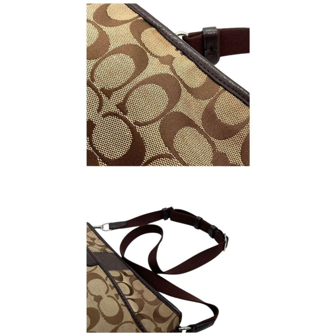 コーチ　ショルダーバッグ　茶　シグネチャー　斜め掛け可　A4収納　T7　COACH　キャンバス　レザー　本革　シルバー金具　F28502　ブラウン