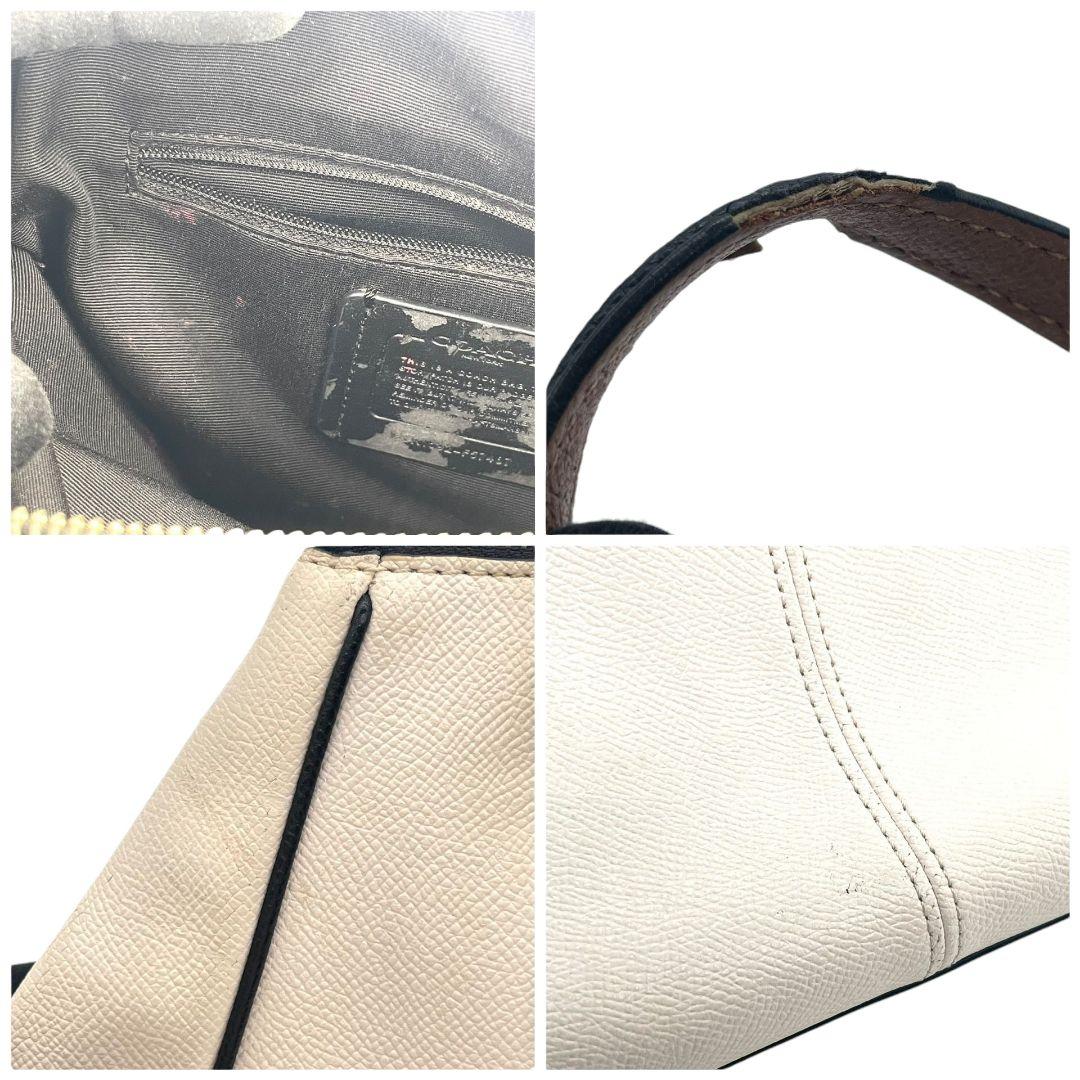 コーチ　ハンドバッグ　白　バイカラー　2way　斜め掛け可　チェーン　s9　ショルダーバッグ　トートバッグ　レザー　本革　アイボリー　ブラック　ロゴ　シルバー金具　F57487