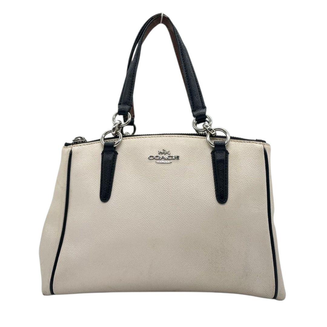 コーチ　ハンドバッグ　白　バイカラー　2way　斜め掛け可　チェーン　s9　ショルダーバッグ　トートバッグ　レザー　本革　アイボリー　ブラック　ロゴ　シルバー金具　F57487