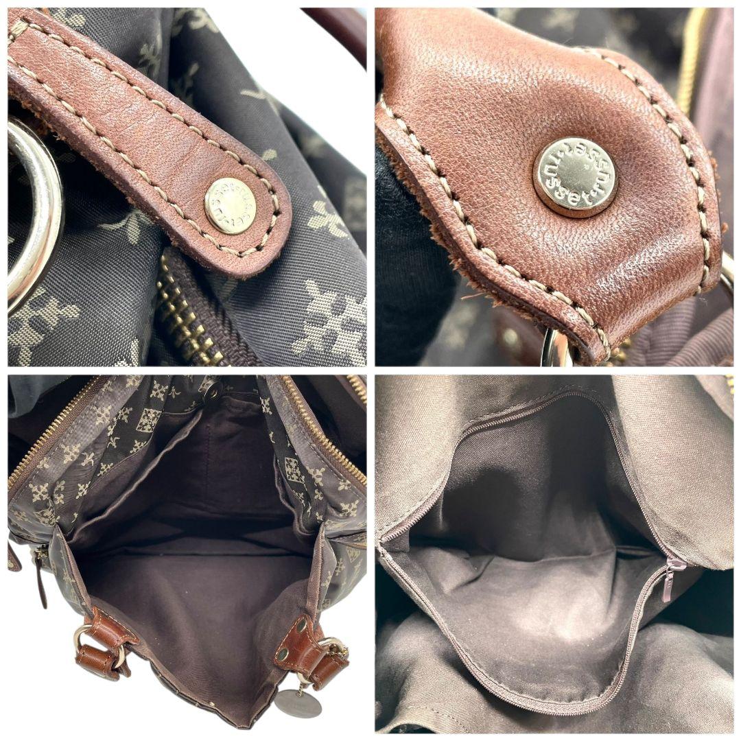 ラシット　ボストンバッグ　茶　モノグラム　A4収納　ナイロン　ワンショル　s3　2way　トートバッグ　ハンドバッグ　ショルダーバッグ　斜め掛け可　肩掛け可　肩かけ可　ブラウン　レザー　本革　ゴールド金具　チャーム付き　russet