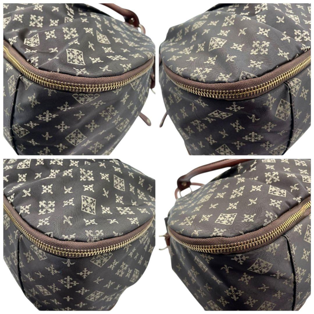 ラシット　ボストンバッグ　茶　モノグラム　A4収納　ナイロン　ワンショル　s3　2way　トートバッグ　ハンドバッグ　ショルダーバッグ　斜め掛け可　肩掛け可　肩かけ可　ブラウン　レザー　本革　ゴールド金具　チャーム付き　russet