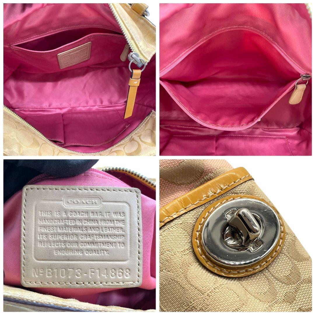 コーチ　ハンドバッグ　マルチカラー　パッチワーク　シグネチャー　ワンショルダー　T4　トートバッグ　キャンバス　パテントレザー　本革　肩掛け可　肩かけ可　シルバー金具　F14868　ピンク　イエロー　グリーン　COACH