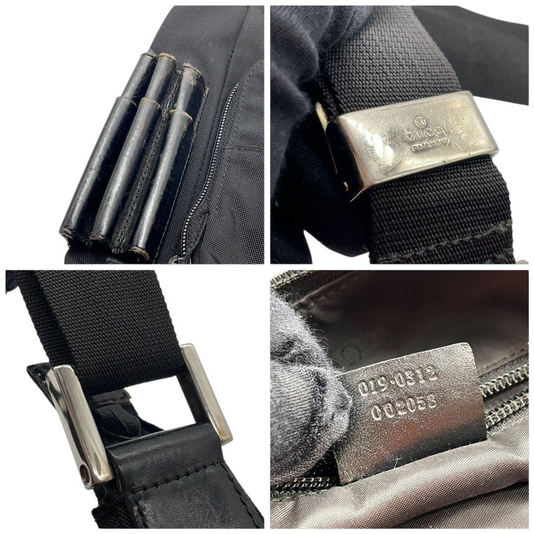 GUCCI グッチ ショルダーバッグ ブラック 黒 ホーボー ロゴプレート A4収納 ワンショル トートバッグ ハンドバッグ ナイロン レザー シルバー金具 s57 上品 高級感