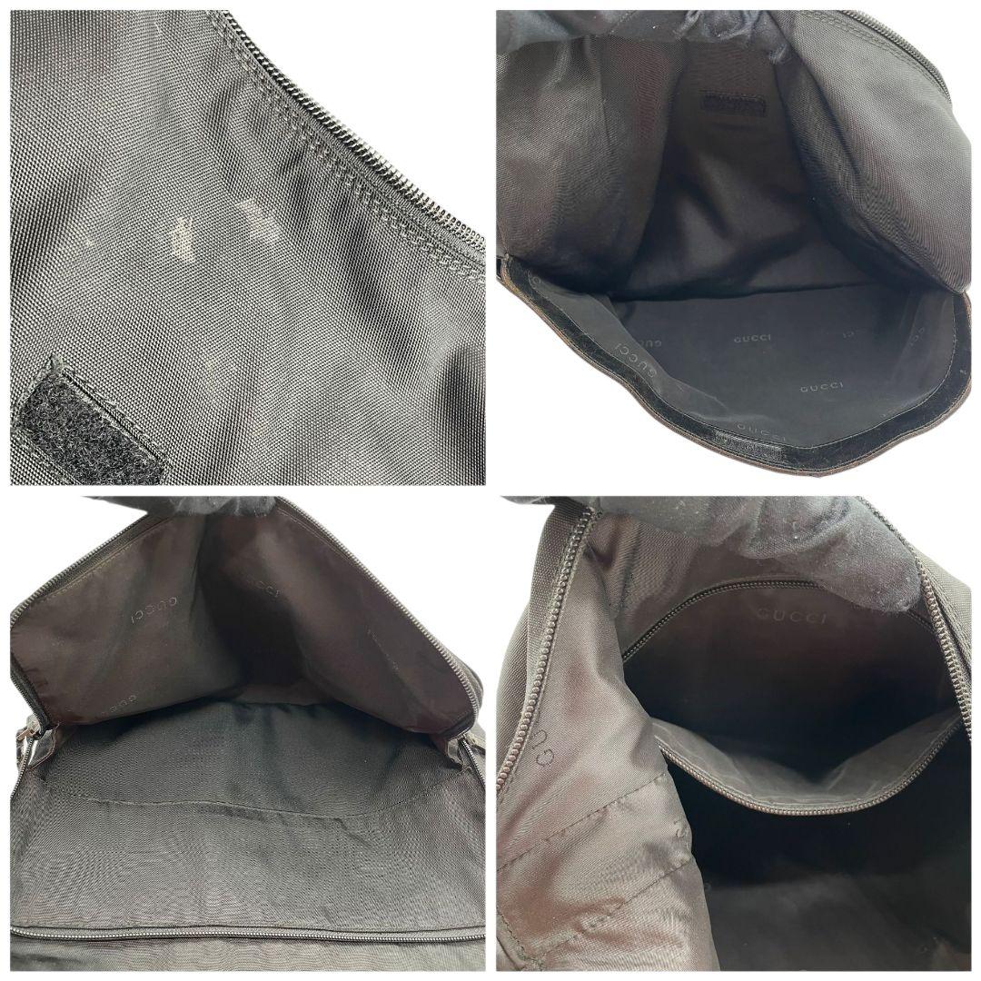 GUCCI グッチ ショルダーバッグ ブラック 黒 ホーボー ロゴプレート A4収納 ワンショル トートバッグ ハンドバッグ ナイロン レザー シルバー金具 s57 上品 高級感