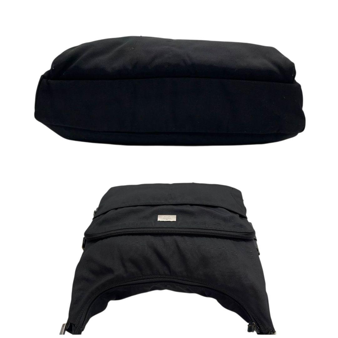 GUCCI グッチ ショルダーバッグ ブラック 黒 ホーボー ロゴプレート A4収納 ワンショル トートバッグ ハンドバッグ ナイロン レザー シルバー金具 s57 上品 高級感