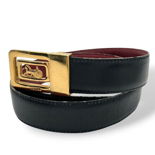 セリーヌ ベルト 黒 ブラック 赤 レッド サルキー 馬車金具 PX-2 レザー 本革 ゴールド金具 ロゴ 高級 ブランド CELINE