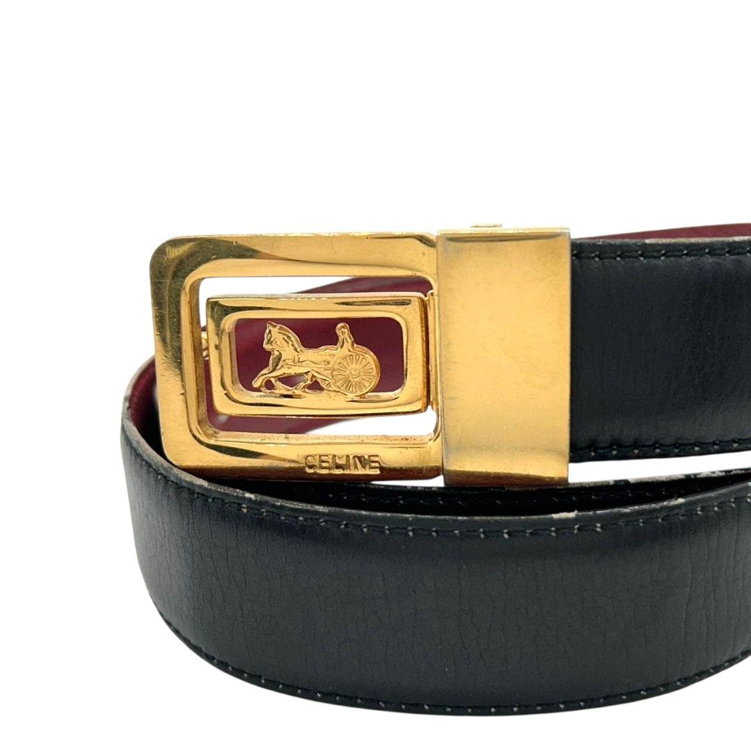セリーヌ ベルト 黒 ブラック 赤 レッド サルキー 馬車金具 PX-2 レザー 本革 ゴールド金具 ロゴ 高級 ブランド CELINE