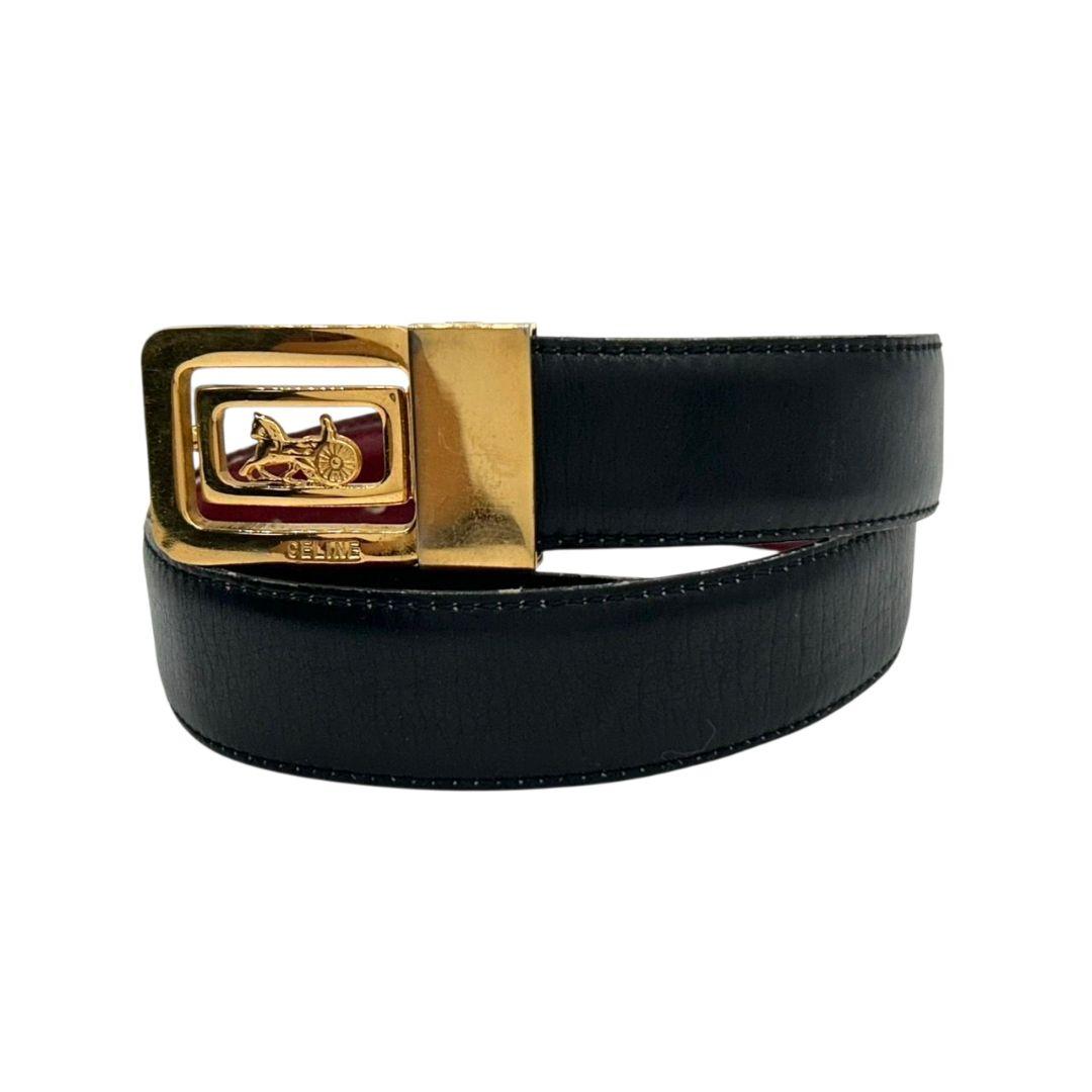 セリーヌ ベルト 黒 ブラック 赤 レッド サルキー 馬車金具 PX-2 レザー 本革 ゴールド金具 ロゴ 高級 ブランド CELINE