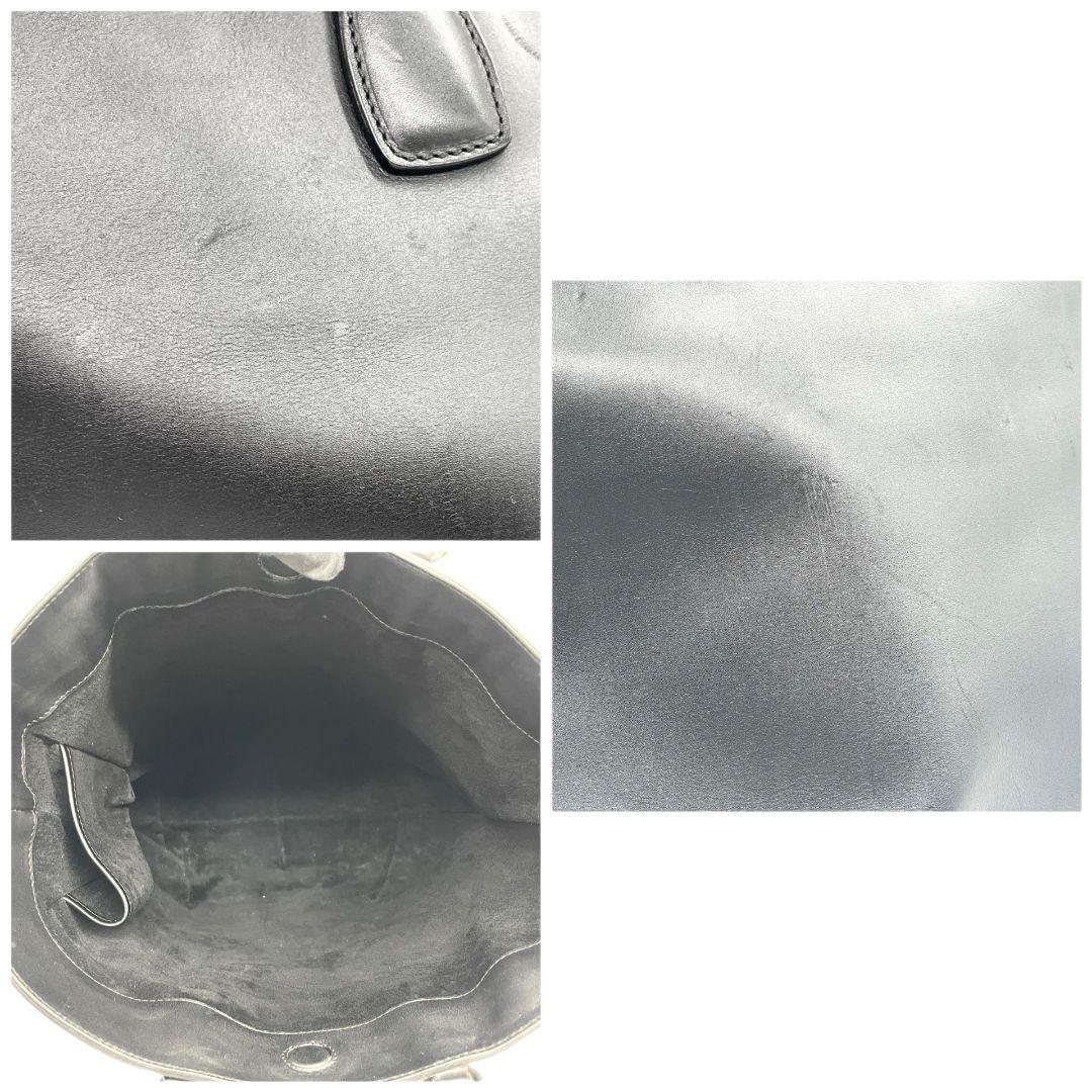 ヒロフ　トートバッグ　黒　A4収納　ポーチ付き　HIROFU　レザー　s95　ハンドバッグ　本革　シルバー金具　ブラック