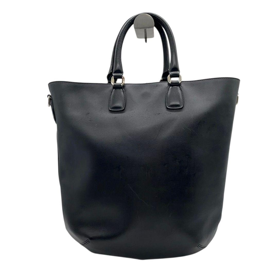 ヒロフ　トートバッグ　黒　A4収納　ポーチ付き　HIROFU　レザー　s95　ハンドバッグ　本革　シルバー金具　ブラック