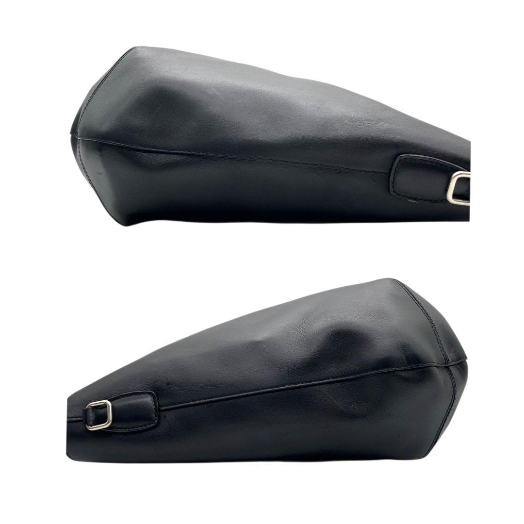 ヒロフ　トートバッグ　黒　A4収納　ポーチ付き　HIROFU　レザー　s95　ハンドバッグ　本革　シルバー金具　ブラック