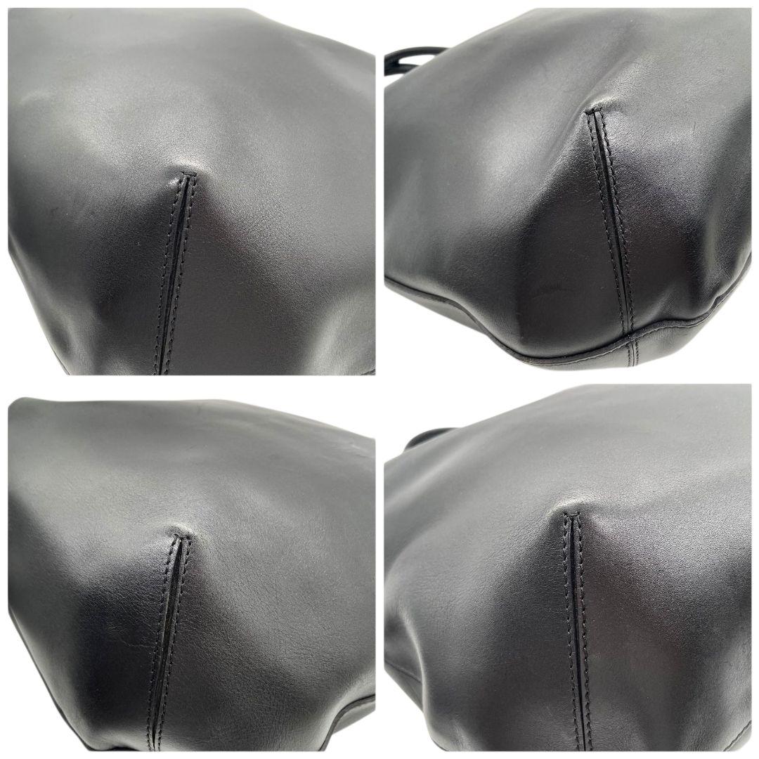 ヒロフ　トートバッグ　黒　A4収納　ポーチ付き　HIROFU　レザー　s95　ハンドバッグ　本革　シルバー金具　ブラック