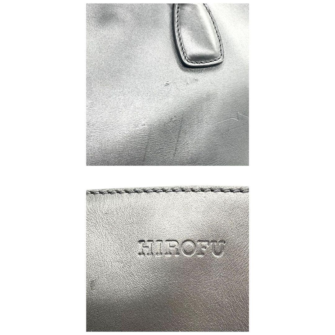 ヒロフ　トートバッグ　黒　A4収納　ポーチ付き　HIROFU　レザー　s95　ハンドバッグ　本革　シルバー金具　ブラック