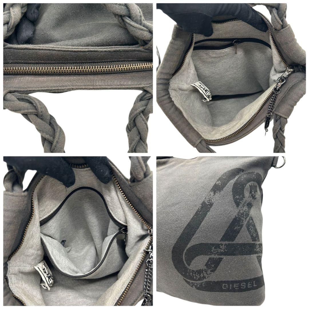 ディーゼル DIESEL トートバッグ グレー スウェード デカロゴ 2way ハンドバッグ ショルダーバッグ A4収納 斜め掛け可 編み込み デザイン Vロゴ s55