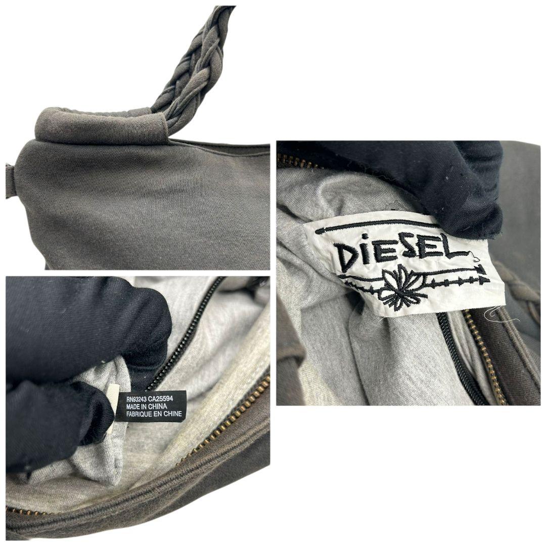 ディーゼル DIESEL トートバッグ グレー スウェード デカロゴ 2way ハンドバッグ ショルダーバッグ A4収納 斜め掛け可 編み込み デザイン Vロゴ s55