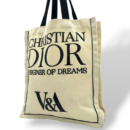 ディオール　トートバッグ　白　デカロゴ　V&A　キャンバス　黒　A4収納　T7　ハンドバッグ　ホワイト　ブラック　肩掛け可　Christian Dior