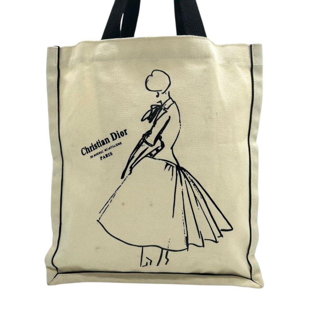 ディオール　トートバッグ　白　デカロゴ　V&A　キャンバス　黒　A4収納　T7　ハンドバッグ　ホワイト　ブラック　肩掛け可　Christian Dior