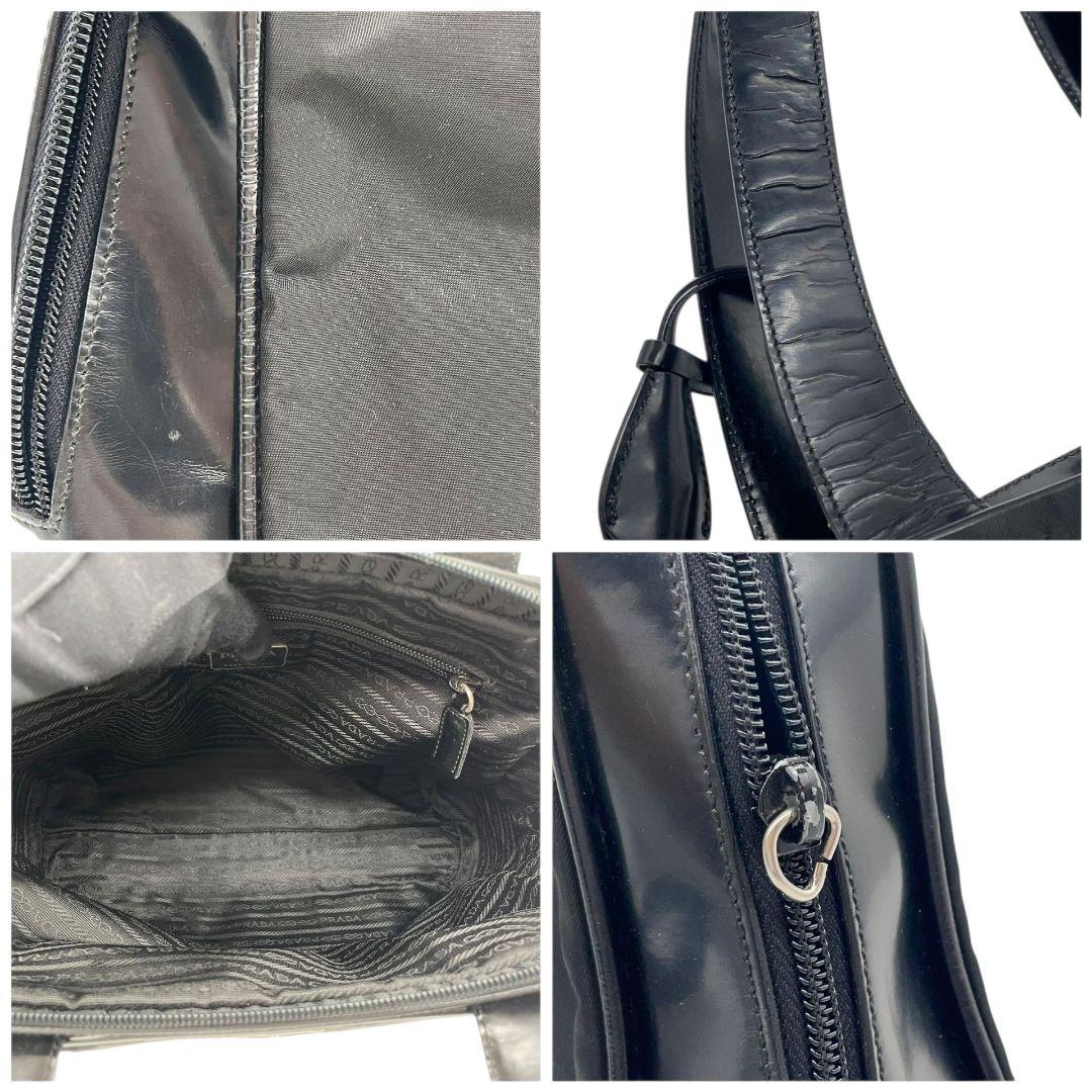 プラダ PRADA ハンドバッグ テスート ナイロン レザー エナメル 黒 ブラック 三角ロゴプレート A4収納 ワンショルダー トートバッグ 肩掛け可 z2 31