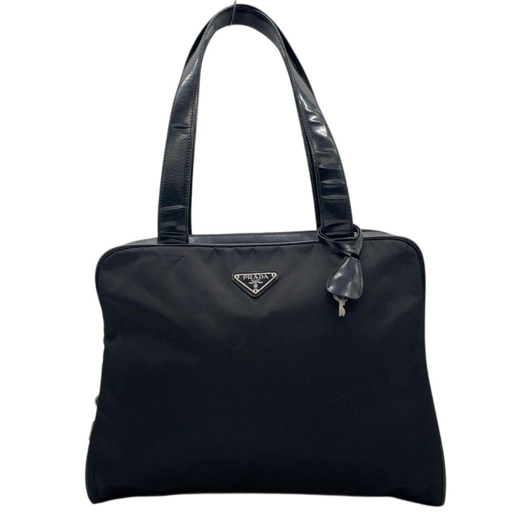 プラダ PRADA ハンドバッグ テスート ナイロン レザー エナメル 黒 ブラック 三角ロゴプレート A4収納 ワンショルダー トートバッグ 肩掛け可 z2 31