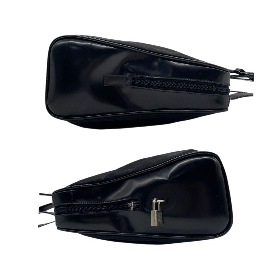 プラダ PRADA ハンドバッグ テスート ナイロン レザー エナメル 黒 ブラック 三角ロゴプレート A4収納 ワンショルダー トートバッグ 肩掛け可 z2 31