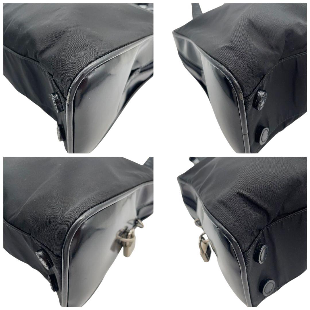 プラダ PRADA ハンドバッグ テスート ナイロン レザー エナメル 黒 ブラック 三角ロゴプレート A4収納 ワンショルダー トートバッグ 肩掛け可 z2 31