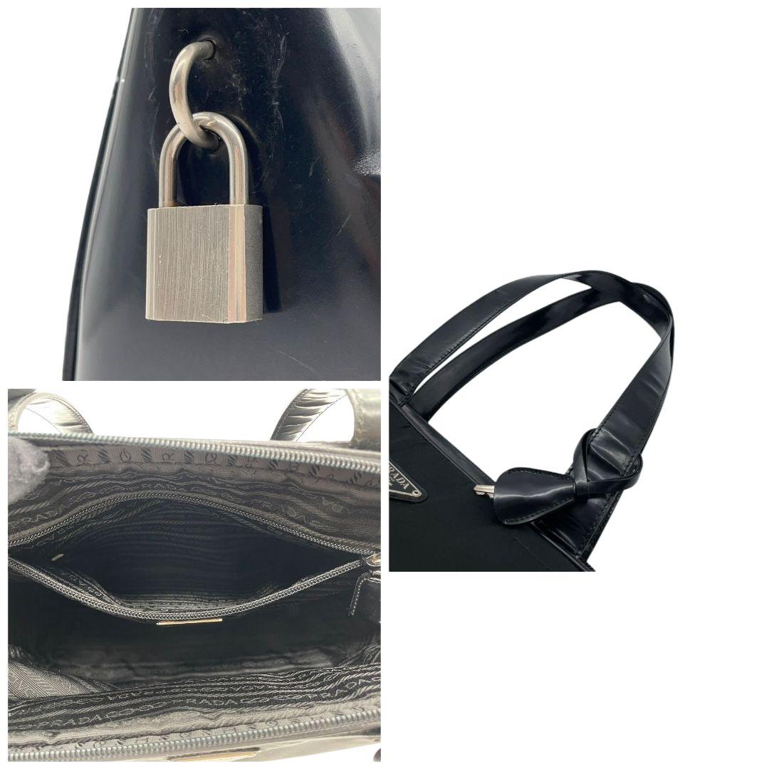 プラダ PRADA ハンドバッグ テスート ナイロン レザー エナメル 黒 ブラック 三角ロゴプレート A4収納 ワンショルダー トートバッグ 肩掛け可 z2 31