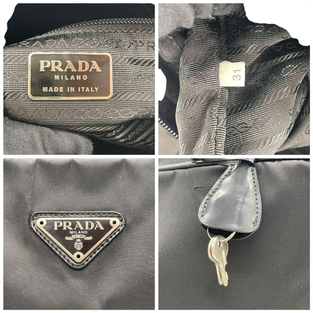 プラダ PRADA ハンドバッグ テスート ナイロン レザー エナメル 黒 ブラック 三角ロゴプレート A4収納 ワンショルダー トートバッグ 肩掛け可 z2 31