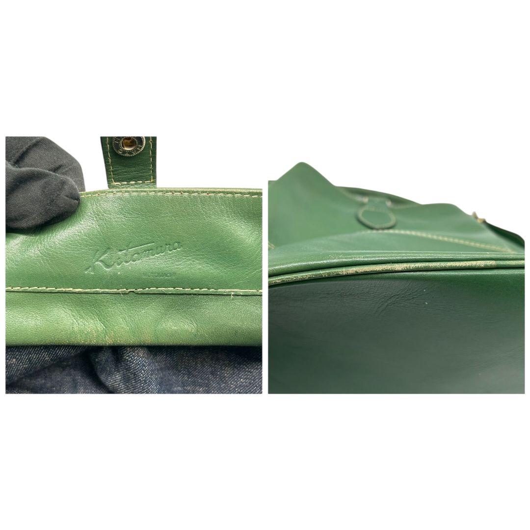 キタムラ Kitamura ハンドバッグ 緑 グリーン 巾着 2way レザー 本革 Kロゴ トートバッグ ショルダーバッグ 斜め掛け可 ゴールド金具 s70 レディース