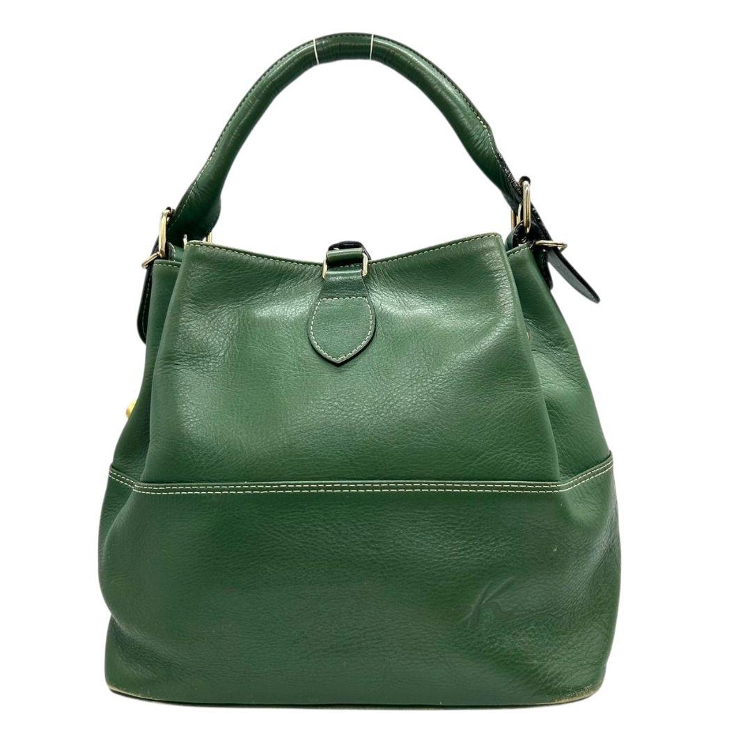 キタムラ Kitamura ハンドバッグ 緑 グリーン 巾着 2way レザー 本革 Kロゴ トートバッグ ショルダーバッグ 斜め掛け可 ゴールド金具 s70 レディース