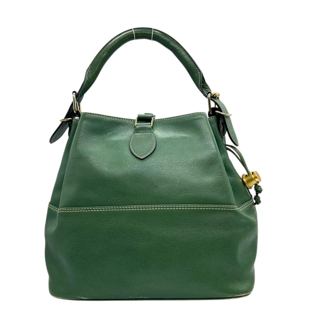 キタムラ Kitamura ハンドバッグ 緑 グリーン 巾着 2way レザー 本革 Kロゴ トートバッグ ショルダーバッグ 斜め掛け可 ゴールド金具 s70 レディース