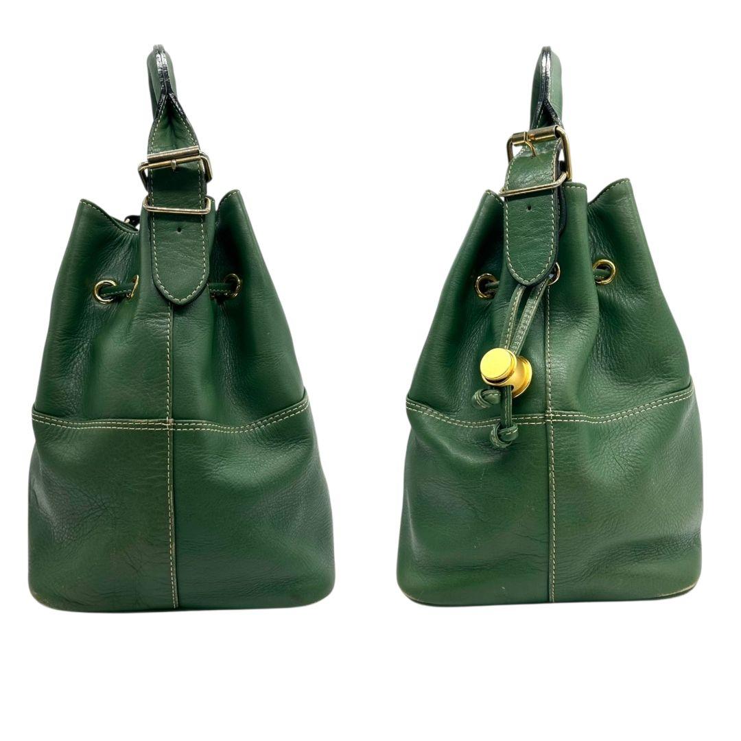 キタムラ Kitamura ハンドバッグ 緑 グリーン 巾着 2way レザー 本革 Kロゴ トートバッグ ショルダーバッグ 斜め掛け可 ゴールド金具 s70 レディース