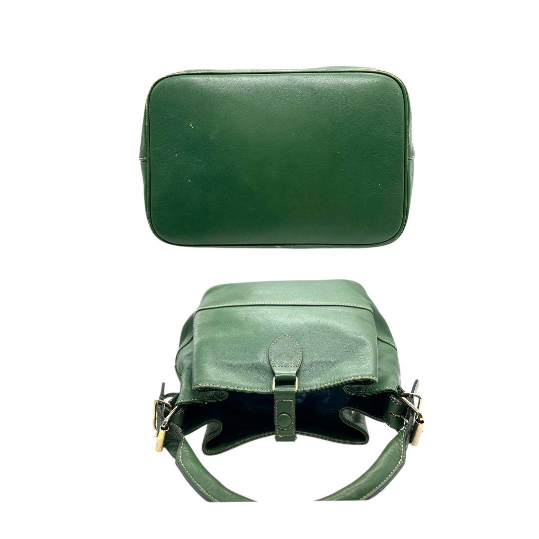 キタムラ Kitamura ハンドバッグ 緑 グリーン 巾着 2way レザー 本革 Kロゴ トートバッグ ショルダーバッグ 斜め掛け可 ゴールド金具 s70 レディース