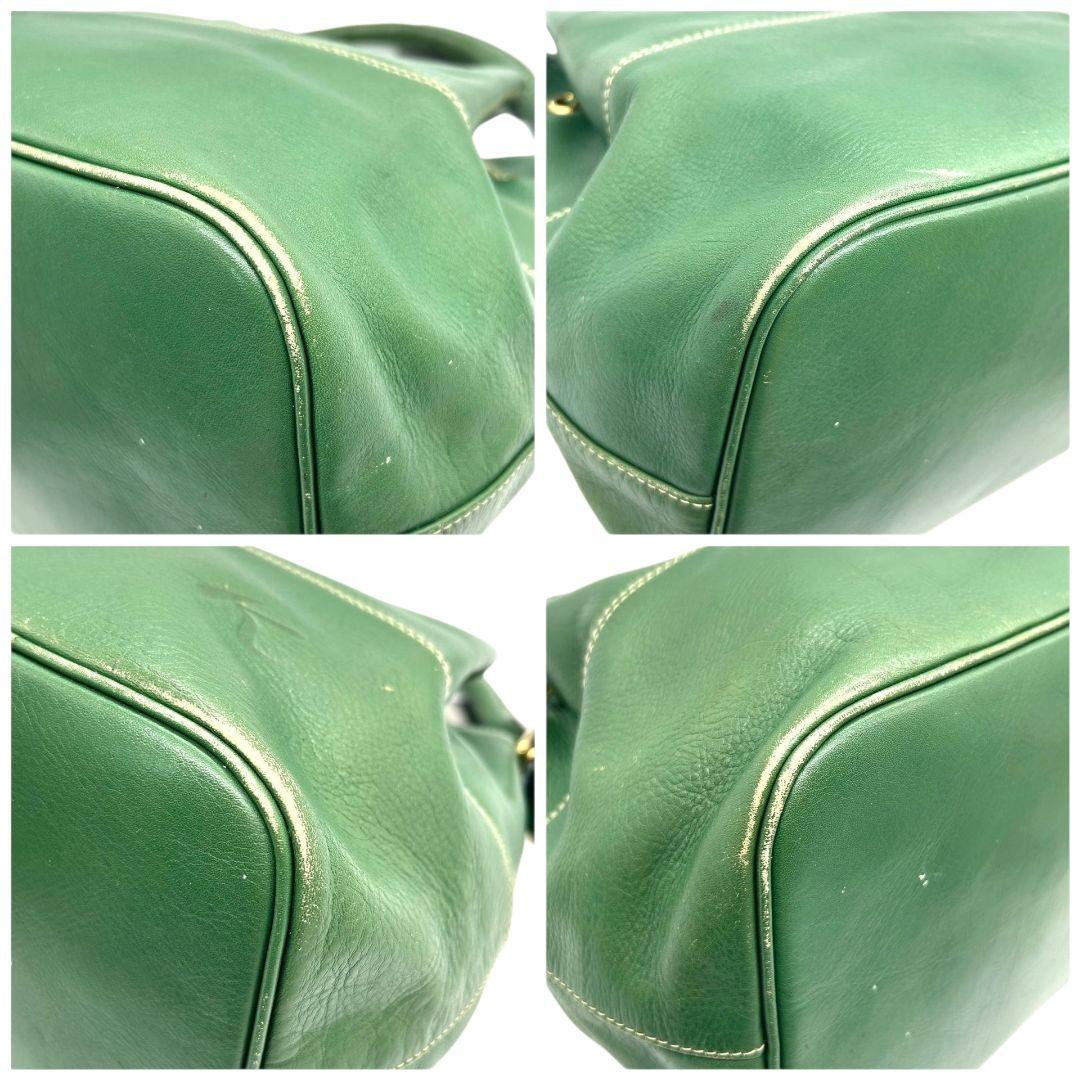 キタムラ Kitamura ハンドバッグ 緑 グリーン 巾着 2way レザー 本革 Kロゴ トートバッグ ショルダーバッグ 斜め掛け可 ゴールド金具 s70 レディース