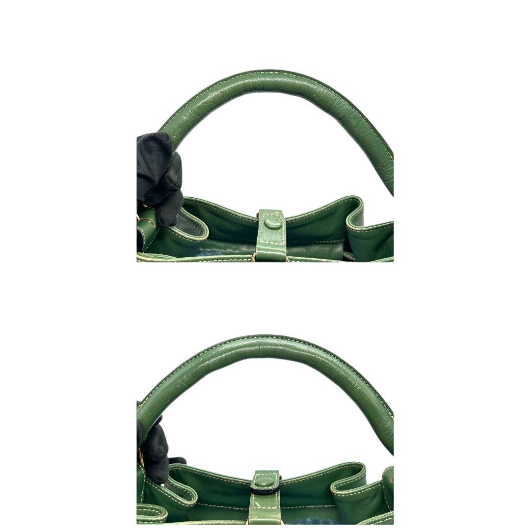 キタムラ Kitamura ハンドバッグ 緑 グリーン 巾着 2way レザー 本革 Kロゴ トートバッグ ショルダーバッグ 斜め掛け可 ゴールド金具 s70 レディース