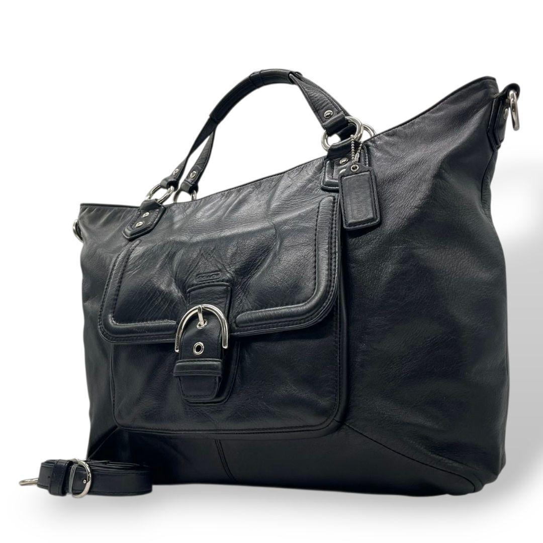 美品 コーチ ショルダーバッグ 黒 ブラック F24683 2way レザー 本革 A4収納可 トートバッグ ハンドバッグ フラップ 自立可 斜め掛け可 シルバー金具 ロゴタグ ビジネスバッグ ソーホー COACH s65