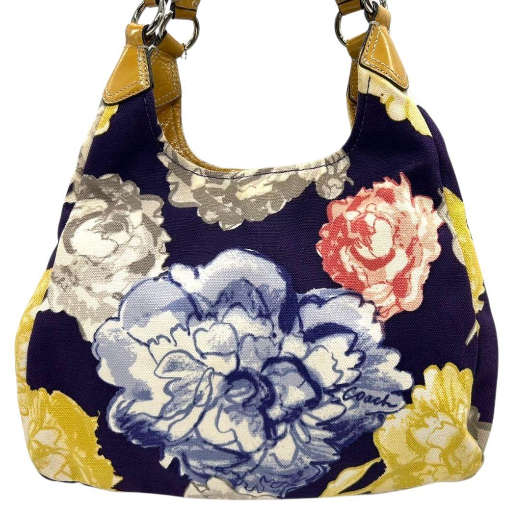 コーチ ハンドバッグ 黄 ポピー フローラル キャンバス マディソン 本革 U9 23351 肩掛け可 肩かけ可 トートバッグ ショルダーバッグ パープル イエロー シルバー金具 パテントレザー ロゴタグ COACH マギー ワンショル