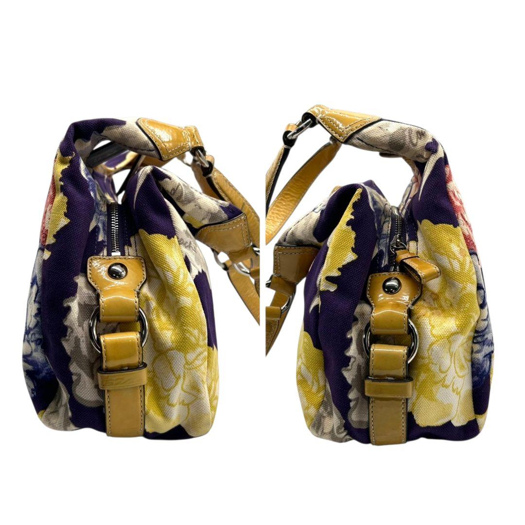 コーチ ハンドバッグ 黄 ポピー フローラル キャンバス マディソン 本革 U9 23351 肩掛け可 肩かけ可 トートバッグ ショルダーバッグ パープル イエロー シルバー金具 パテントレザー ロゴタグ COACH マギー ワンショル