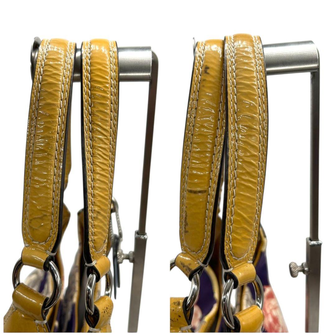 コーチ ハンドバッグ 黄 ポピー フローラル キャンバス マディソン 本革 U9 23351 肩掛け可 肩かけ可 トートバッグ ショルダーバッグ パープル イエロー シルバー金具 パテントレザー ロゴタグ COACH マギー ワンショル