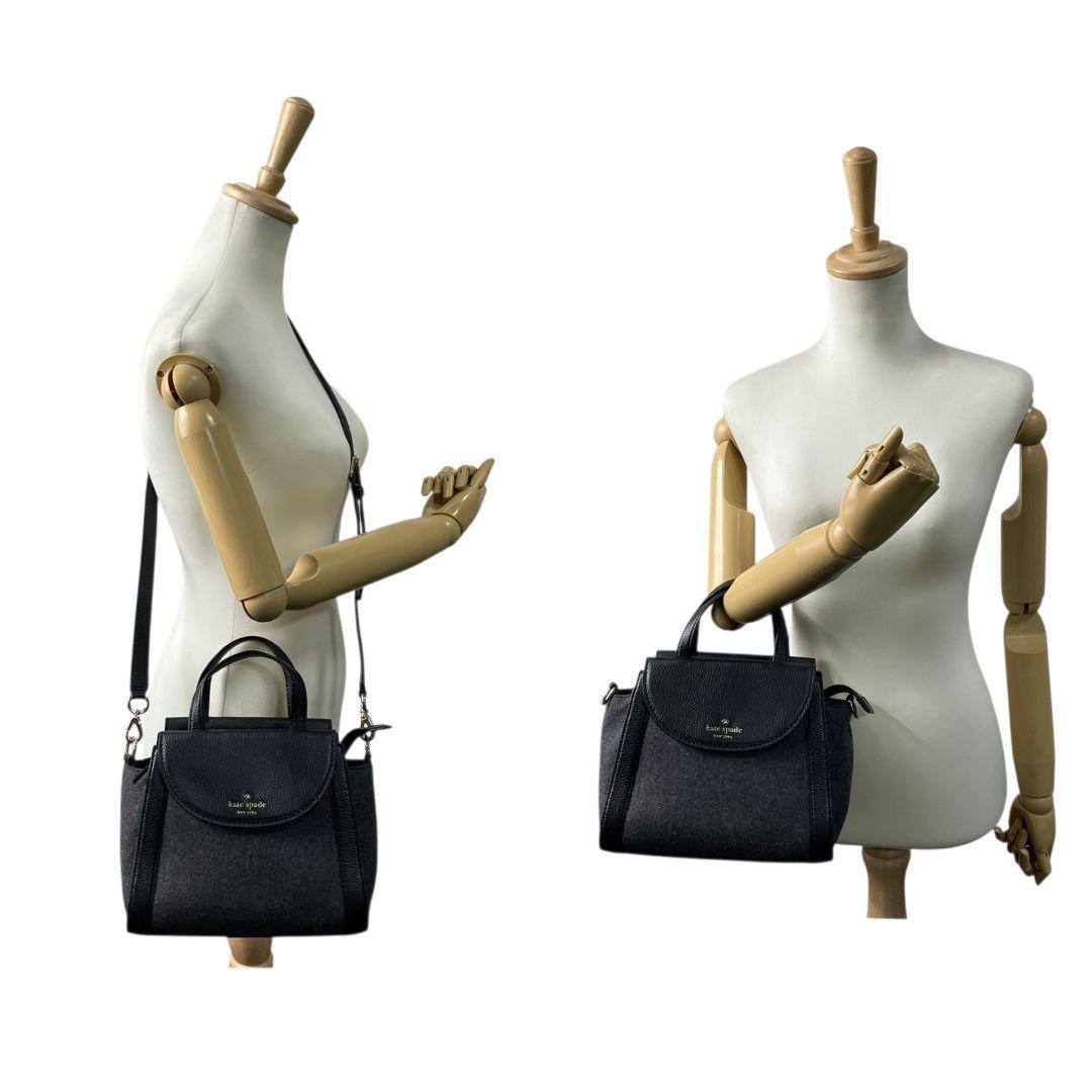 ケイトスペード ハンドバッグ グレー フラップ 2way ショルダーバッグ 斜め掛け可 トートバッグ ウール レザー 本革 ゴールド金具 ロゴ kate spade 上品 おしゃれ 通勤 通学
