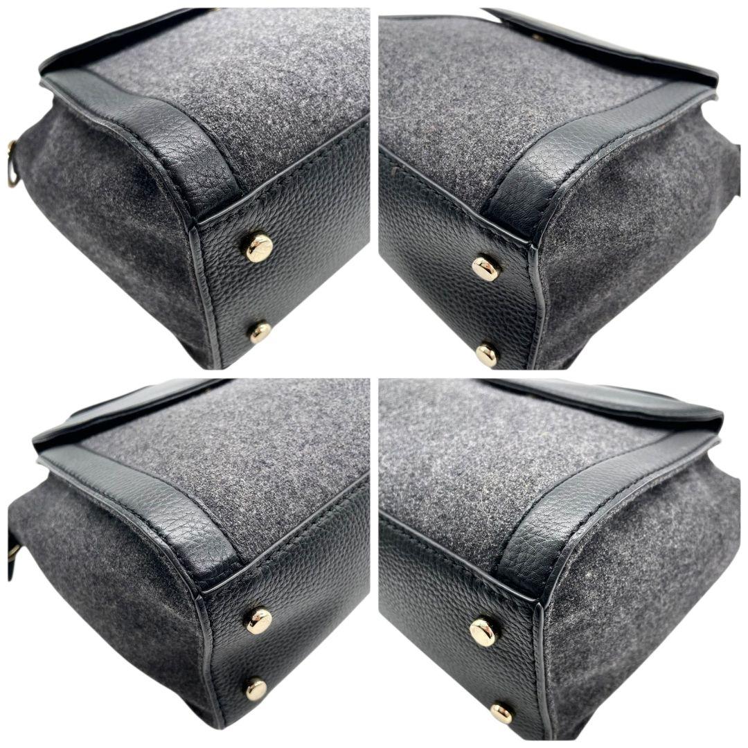 ケイトスペード ハンドバッグ グレー フラップ 2way ショルダーバッグ 斜め掛け可 トートバッグ ウール レザー 本革 ゴールド金具 ロゴ kate spade 上品 おしゃれ 通勤 通学