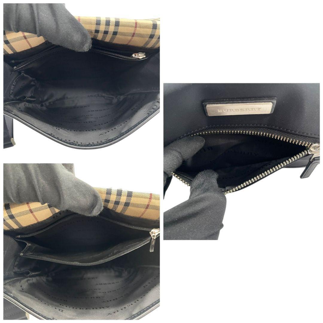 バーバリー ショルダーバッグ 黒 ブラック ロゴプレート フラップ ナイロン レザー 斜め掛け可 シルバー金具 シンプル 高級感 BURBERRY S18