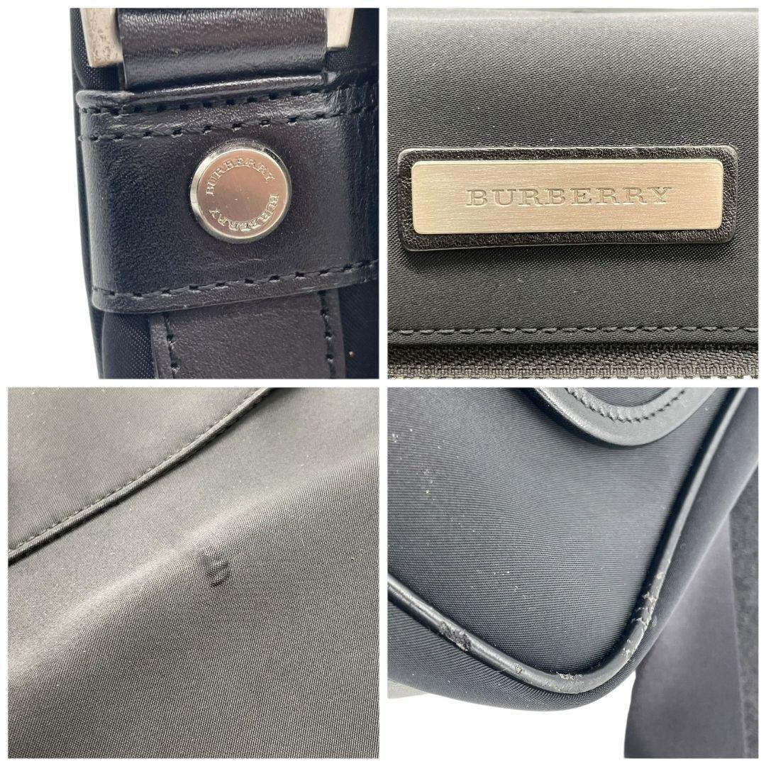 バーバリー ショルダーバッグ 黒 ブラック ロゴプレート フラップ ナイロン レザー 斜め掛け可 シルバー金具 シンプル 高級感 BURBERRY S18