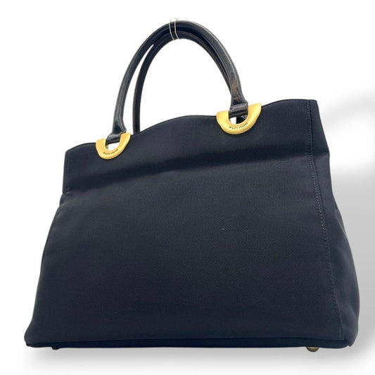 マリクレール　ハンドバッグ　黒　ロゴ　キャンバス　レザー　ゴールド金具　s23　トートバッグ　ブラック　本革　marie claire