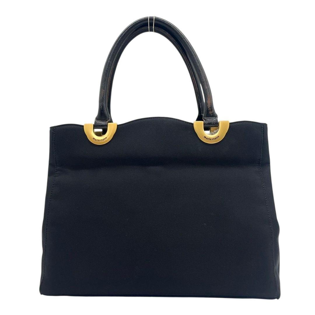 マリクレール　ハンドバッグ　黒　ロゴ　キャンバス　レザー　ゴールド金具　s23　トートバッグ　ブラック　本革　marie claire