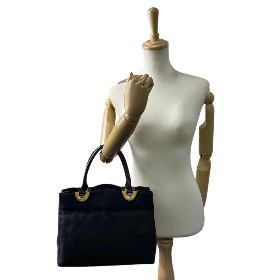 マリクレール　ハンドバッグ　黒　ロゴ　キャンバス　レザー　ゴールド金具　s23　トートバッグ　ブラック　本革　marie claire