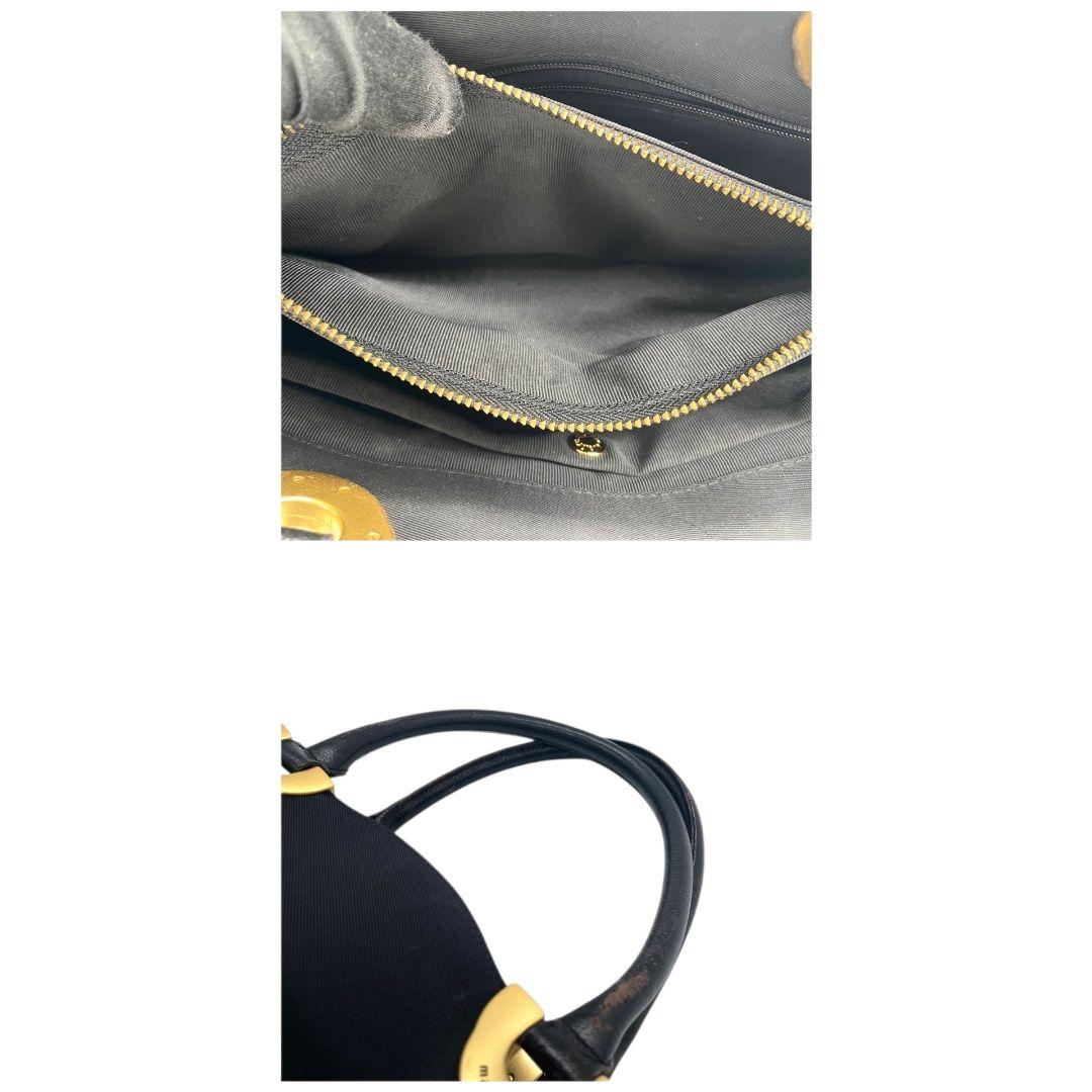 マリクレール　ハンドバッグ　黒　ロゴ　キャンバス　レザー　ゴールド金具　s23　トートバッグ　ブラック　本革　marie claire