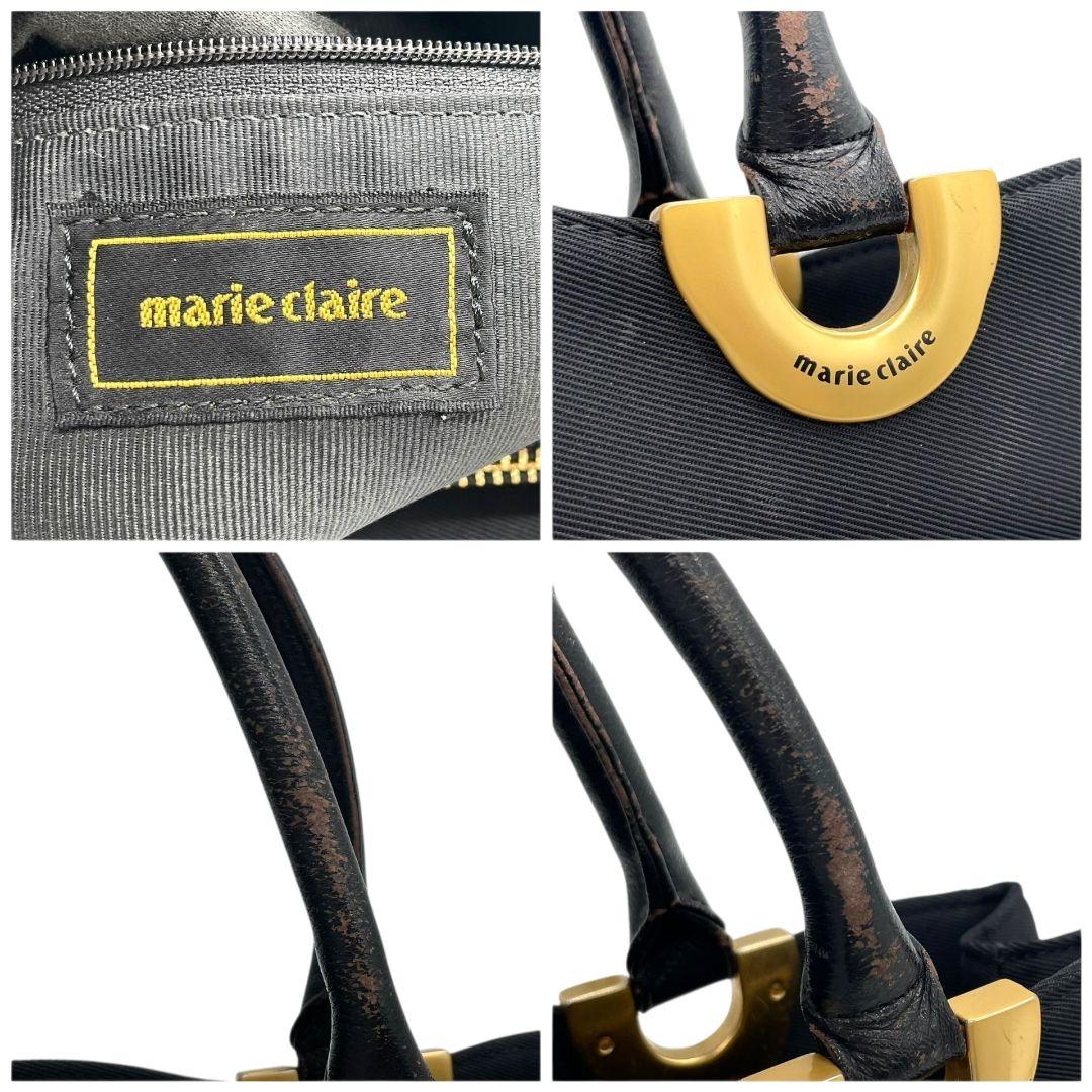 マリクレール　ハンドバッグ　黒　ロゴ　キャンバス　レザー　ゴールド金具　s23　トートバッグ　ブラック　本革　marie claire