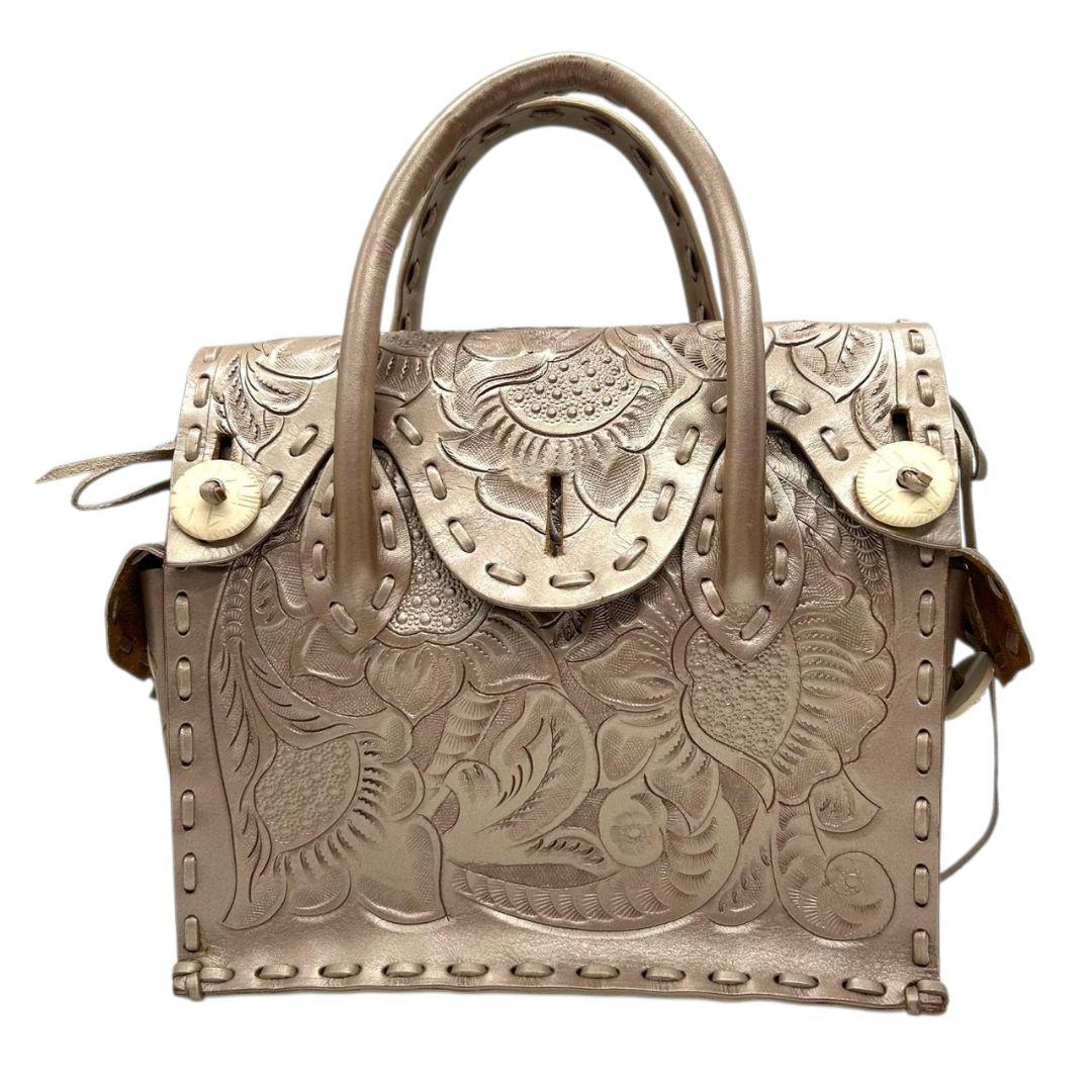 カービングトライブス ハンドバッグ ゴールド カービングバッグ 自立可 H トートバッグ レザー 本革 型押し フラップ Carving Tribes 上品 高級感 エレガント 大人可愛い