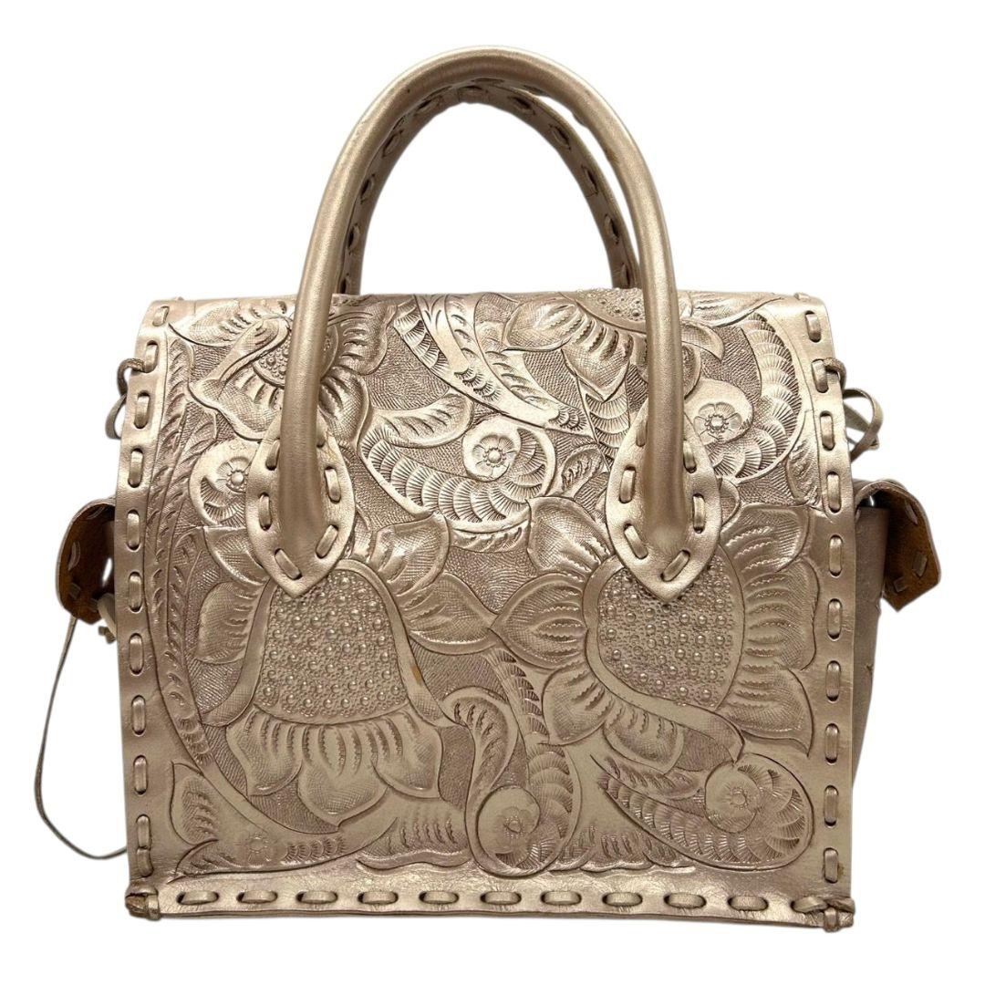 カービングトライブス ハンドバッグ ゴールド カービングバッグ 自立可 H トートバッグ レザー 本革 型押し フラップ Carving Tribes 上品 高級感 エレガント 大人可愛い